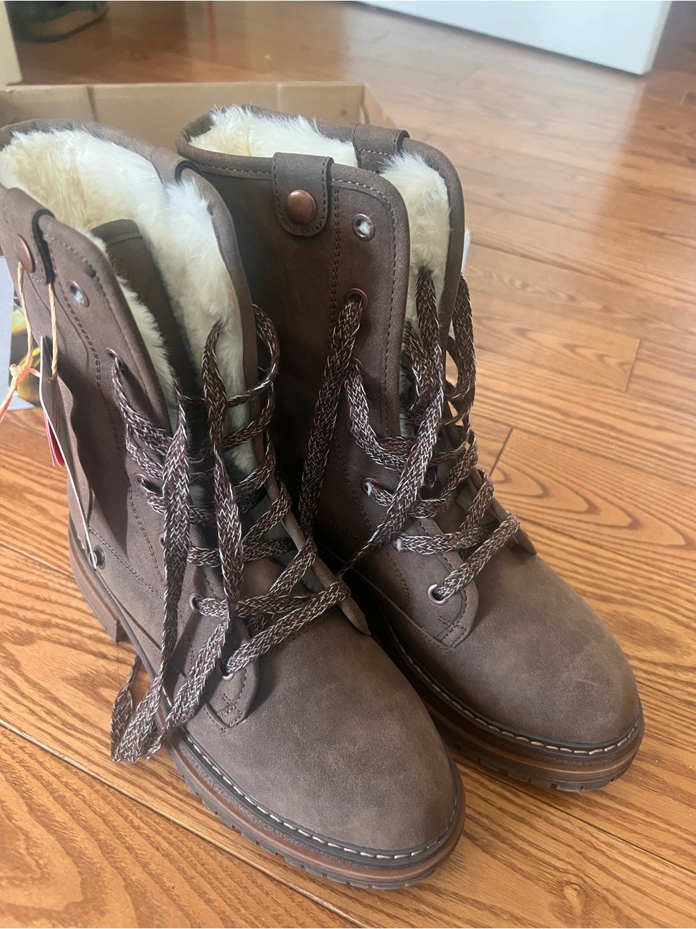 Roxy Brown Lace-Up Faux Shearling Winter Boots